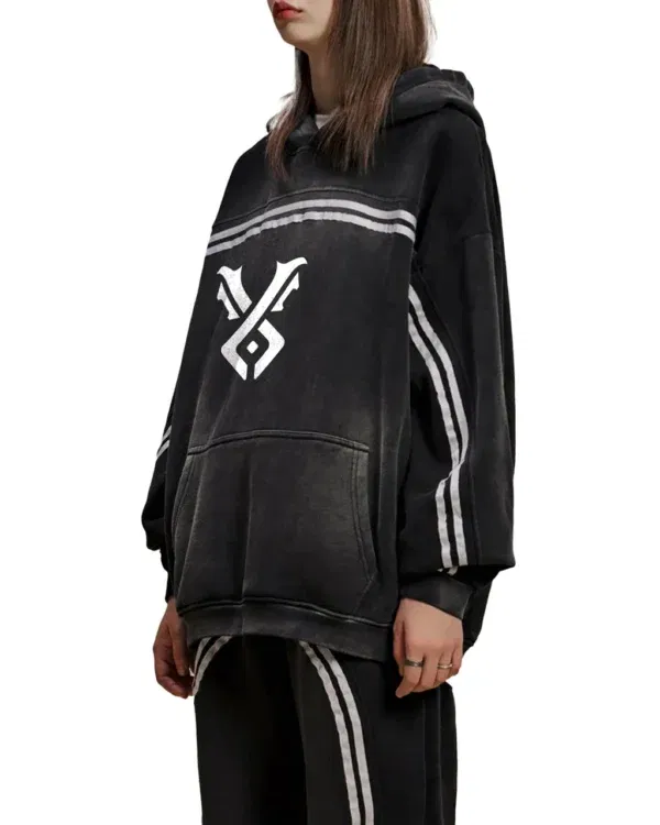 Sun Fade Contrast Tape  Hoodie - black